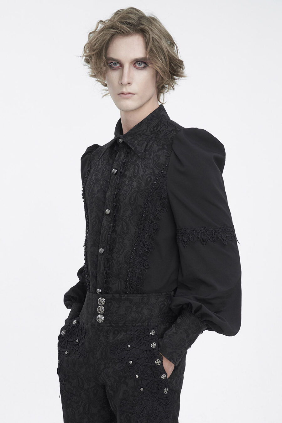 Lestat Button Down Damask Top