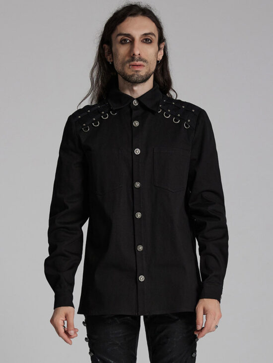 corporate-goth-clothes.jpg Studded Long Sleeve Skull Button Up Shirt