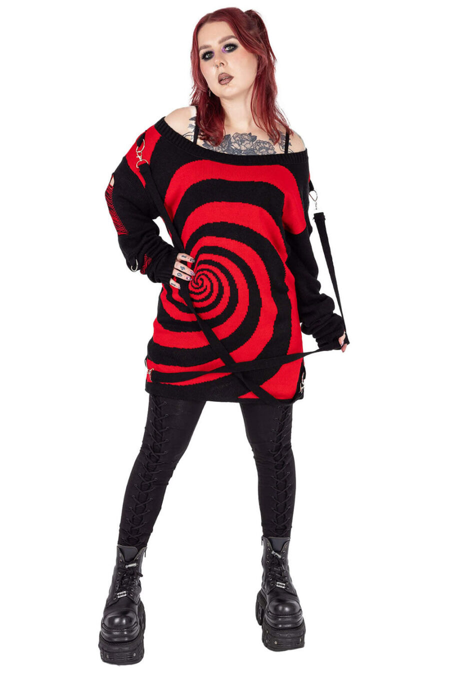 Unisex Spiral Jumper Sweater [Black/Red]