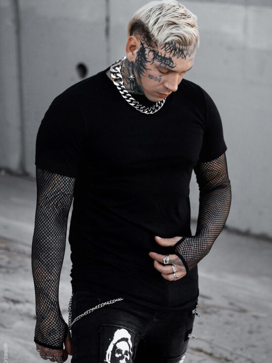 Graveyard Goth Fishnet Sleeve Shirt