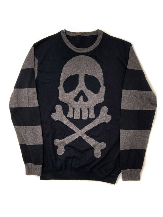 Harlock Skull Gray Striped Sweater