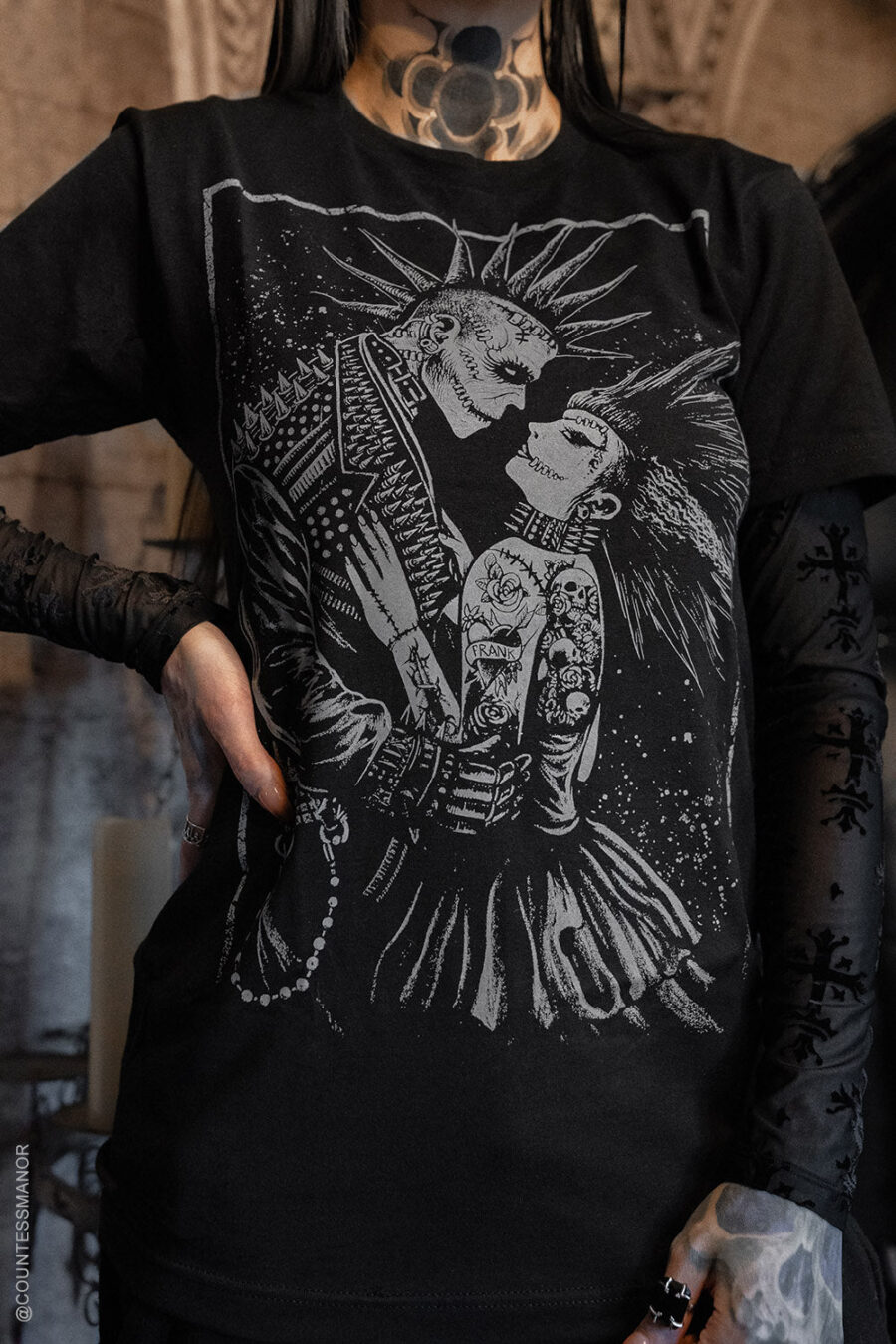 Monster Love: Frankenstein & Bride T-shirt [Graveyard Gray]