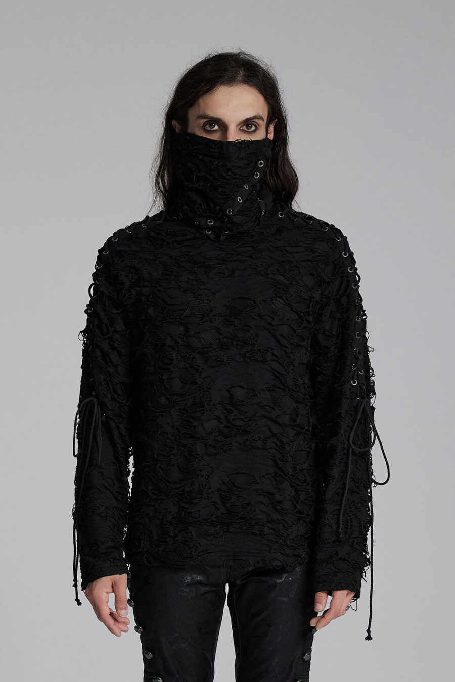 Black Death Tattered Mask Top