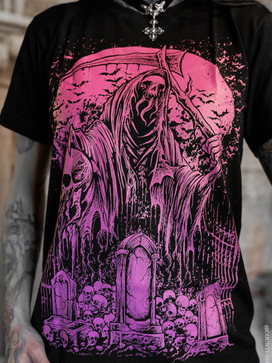 Graveyard Grim Reaper T-shirt [PINK]