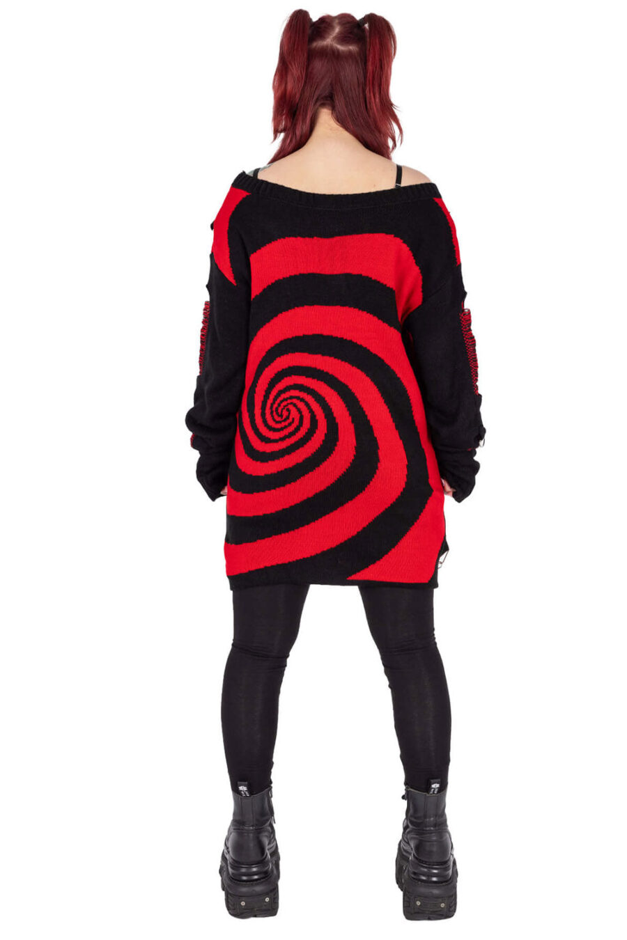 Unisex Spiral Jumper Sweater [Black/Red]