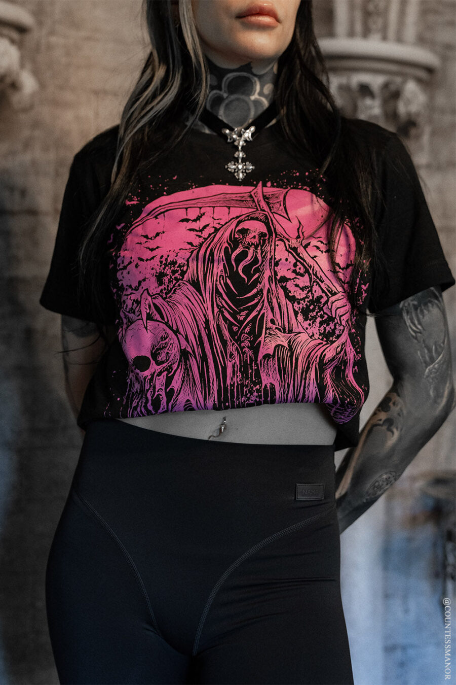 Graveyard Grim Reaper T-shirt [PINK]