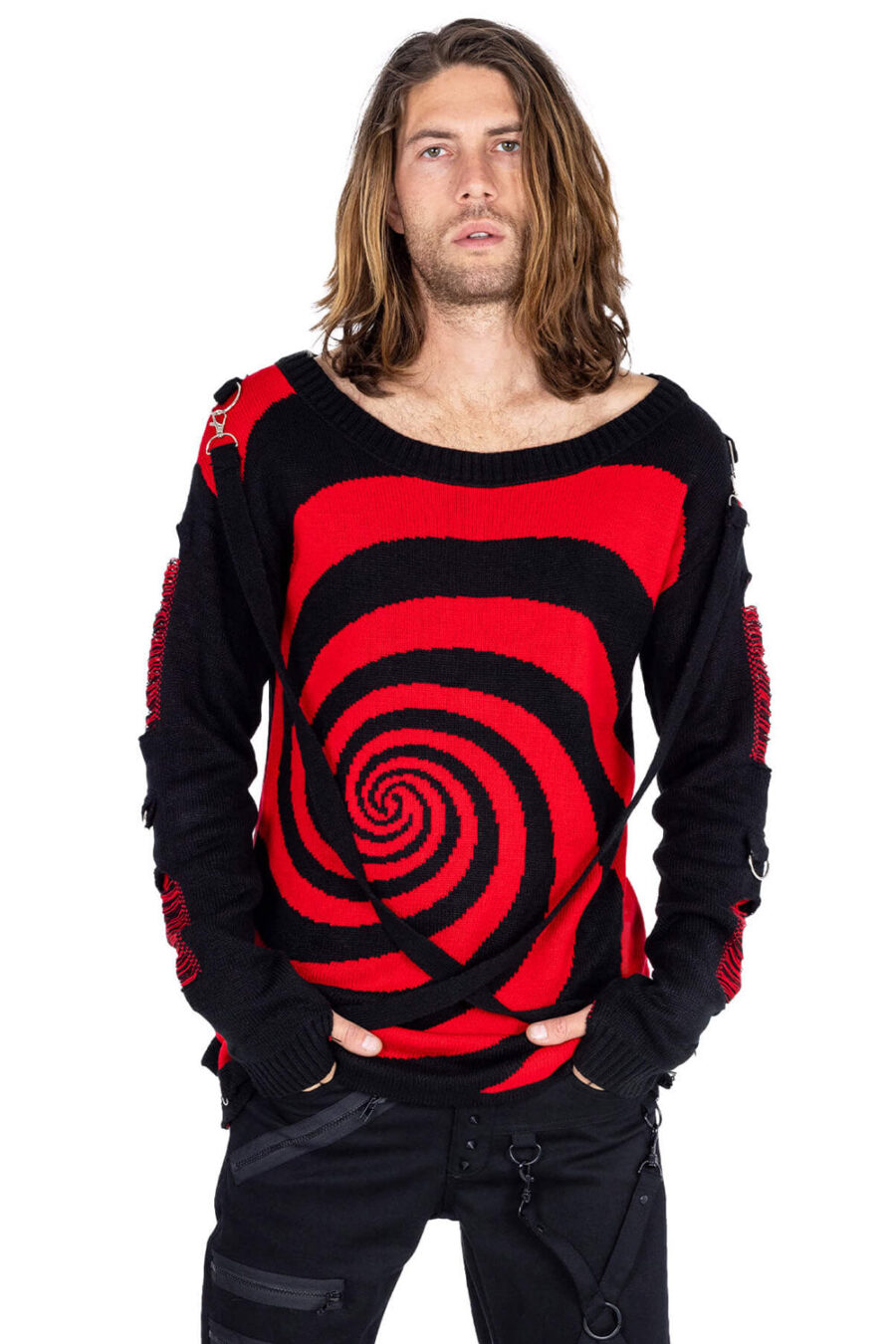 Unisex Spiral Jumper Sweater [Black/Red]