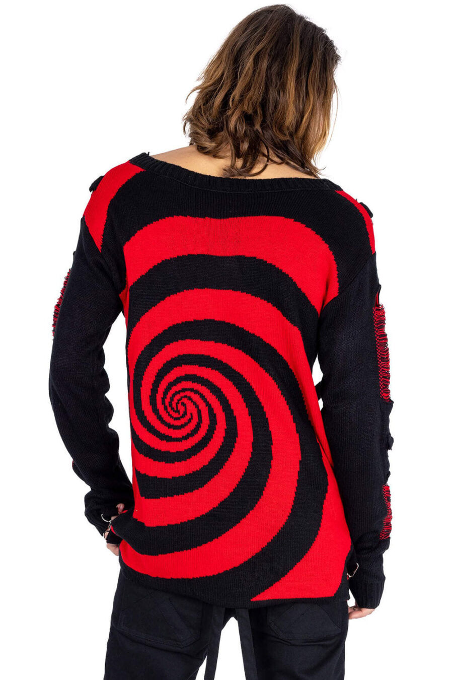 Unisex Spiral Jumper Sweater [Black/Red]