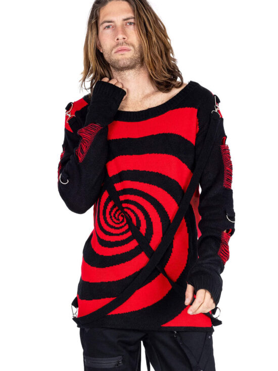 Unisex Spiral Jumper Sweater [Black/Red]