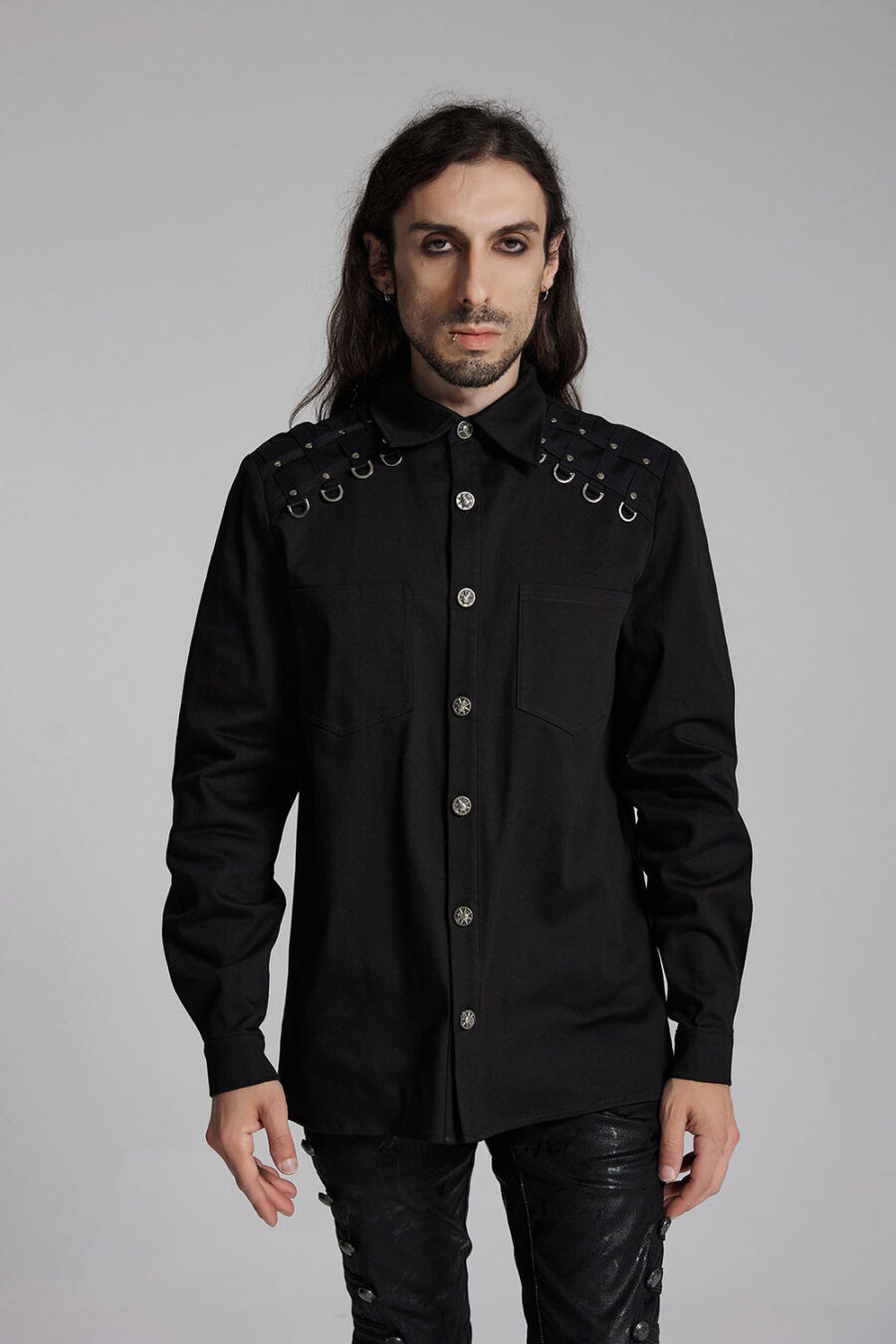 Studded Long Sleeve Skull Button Up Shirt