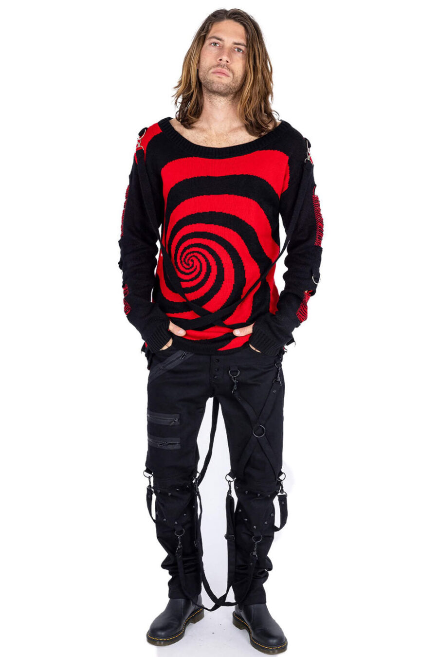 Unisex Spiral Jumper Sweater [Black/Red]