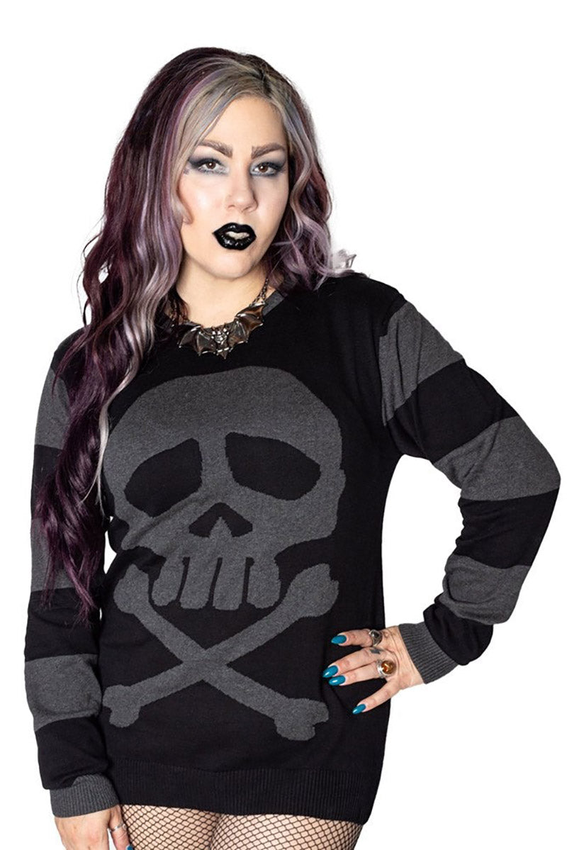 Harlock Skull Gray Striped Sweater