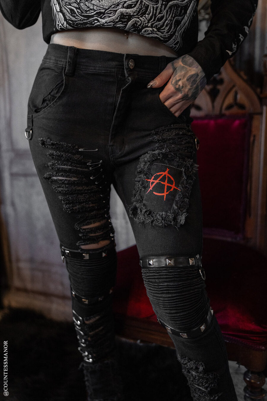Annihilate Safety Pin Studded Pants