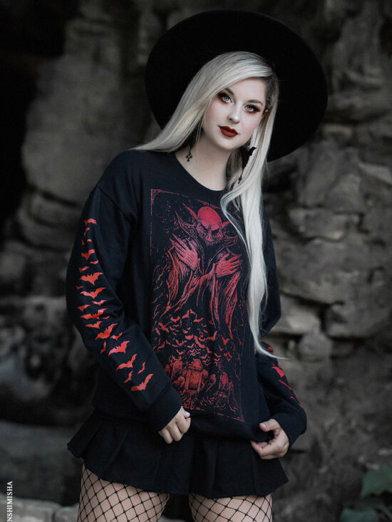 Nosferatu Sweatshirt w/ Red Bat Sleeves