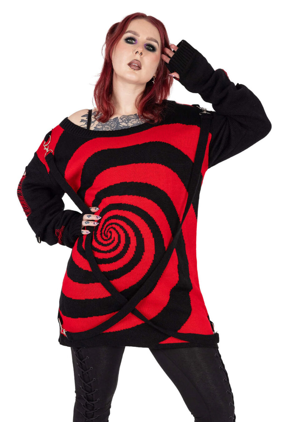 Unisex Spiral Jumper Sweater [Black/Red]